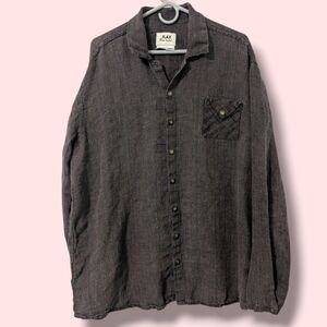 Flax Grey Multicolor Thread Linen Long Sleeve Button Snap Shirt LG Lagenlook